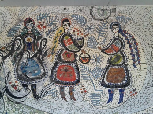 Mosaics on the facade of the cafe “Snizhynka”
